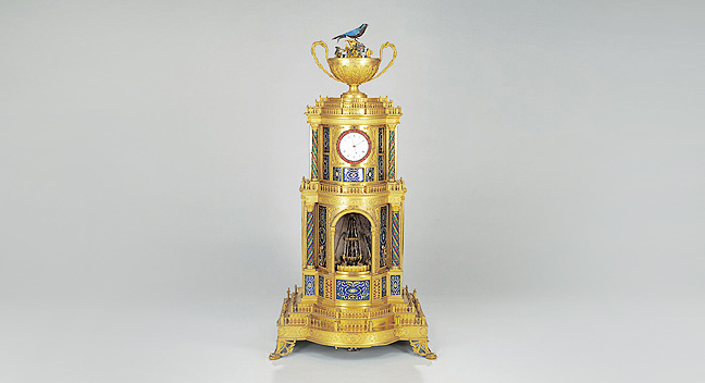 Clock Decorated with a Bird on a Cup